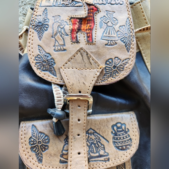Puro Cuero Backpack  Leather Adjustable Straps Aztec Southwest Bag Purse - Picture 5 of 7